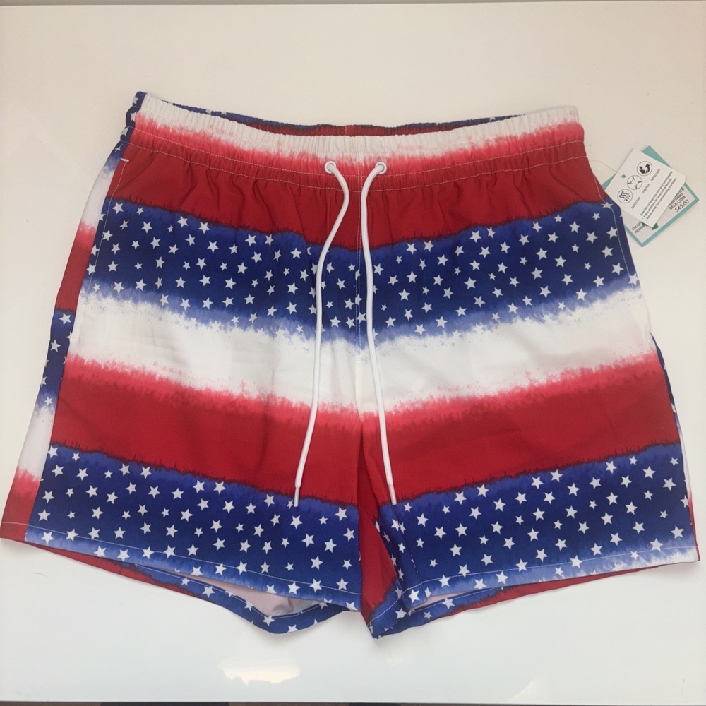 Cabana Men's Board Shorts Surf Grip Size M Blue Swim Trunks Red White Blue Flag